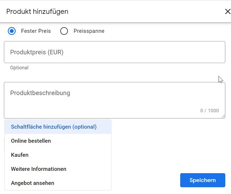 Google My Business Produkt hinzufügen