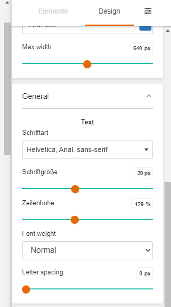 Unter Design / General stellst du die Vorgaben für die Schriften ein