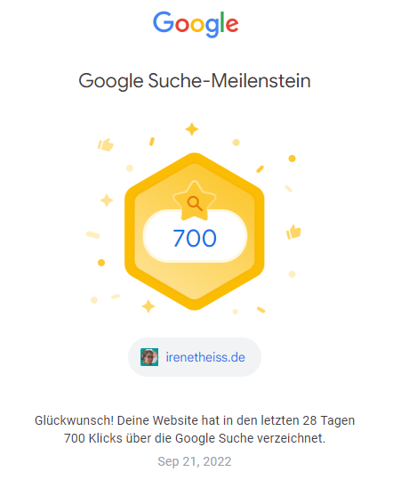 Google Suche Meilenstein erreicht. 700 Klicks in 28 Tagen