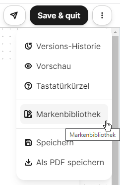 Die Markenbibliothek findest du im E-Mail-Editor von Brevo oben rechts neben dem Speichern-Button