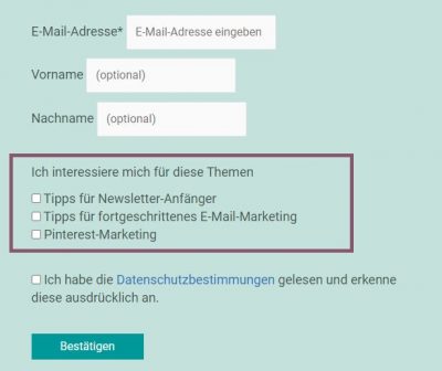 Anmeldeformular-Themenauswahl Anmeldeformular mit Themenauswahl